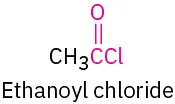 The chemical structure of ethanoyl chloride.
