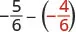 A mathematical expression showing the subtraction of negative five-sixths and negative four-sixths, written as -5/6 - (-4/6), where the second fraction is enclosed in parentheses and in red.