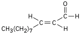 The structure of trans-undec-2-enal shows an eleven-carbon chain with a trans double bond between the second and third carbon and an aldehyde at C 1.