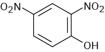 The structure has a phenol ring. C 2 and C 4 are each bonded to a nitro group.