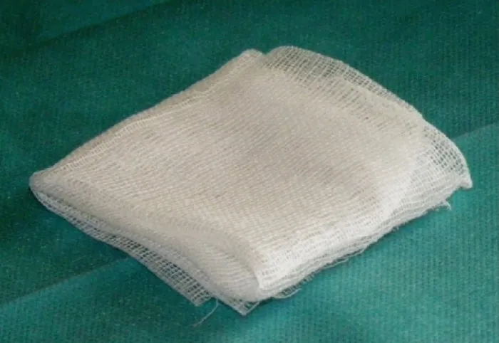 A folded square of gauze.
