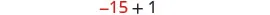 The mathematical expression -15 + 1 is displayed on a white background, with '-15' in red and '+1' in black, suggesting a simple arithmetic problem.