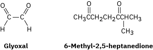 The structures of glyoxal and 6-methyl-2,5-heptanedione.