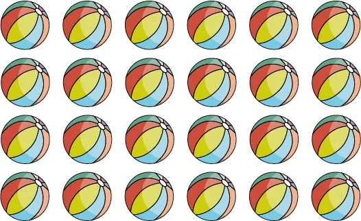 A group of beach balls arranged in 4 rows of 6 balls.