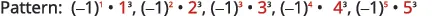 A mathematical sequence displaying the pattern (-1)^n ×• n^3 for n ranging from 1 to 5, with the cubed number shown in red.