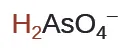 The chemical formula for dihydrogen arsenate, H2AsO4-, is displayed on a white background. The 'H2' is in a reddish-brown color, while 'AsO4-' is black.