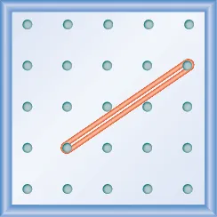 The figure shows a grid of evenly spaced dots. There are 5 rows and 5 columns. There is a rubber band style loop connecting the point in column 2 row 4 and the point in column 5 row 2.