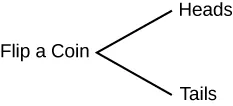 A simple tree diagram illustrates the two possible outcomes of flipping a coin: Heads or Tails, demonstrating a basic concept in probability.