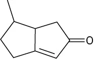 Line-bond structure of two fused cyclopentanes. One pentane has a double bond and a carbonyl group, the other has a methyl substituent.