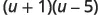 The mathematical expression (u+1)(u-5) is shown, representing the product of two binomials.