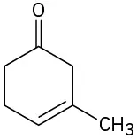 The structure shows cyclohexene ring with a carbonyl on the first carbon. A double bond is shared between the third and fourth carbons with a methyl group on the third.