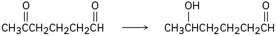 The reaction shows the conversion of 5-oxohexanal to 5-hydroxyhexanal.