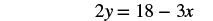 A mathematical equation is displayed on a white background: 2y = 18 - 3x.
