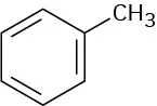 The structure has a benzene ring. C 1 is bonded to a methyl group.