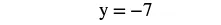 The image displays the equation y = -7 in black text on a white background, representing a horizontal line in a coordinate system.
