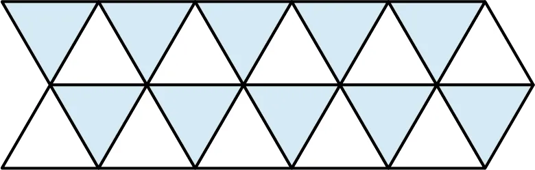 A tessellation pattern is made up of 10 red triangles and 10 white triangles.