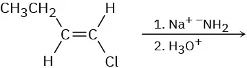 An incomplete reaction between trans-1-chloro-1-butene first with sodium amide and then with hydronium to form unknown product(s).