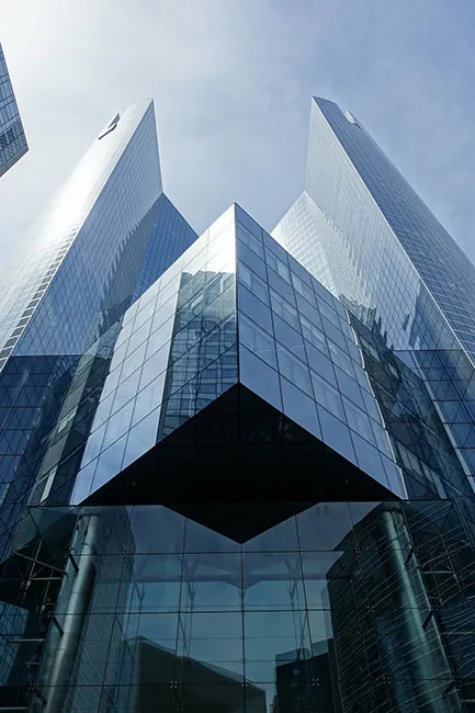 The exterior view of an architectural building.