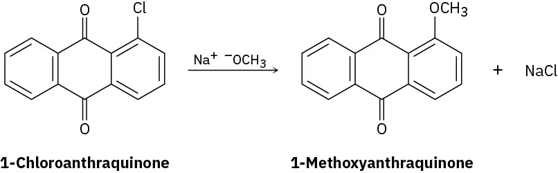 1-Chloroanthraquinone reacts with methoxide ion to yield 1-methoxyanthraquinone and sodium chloride.