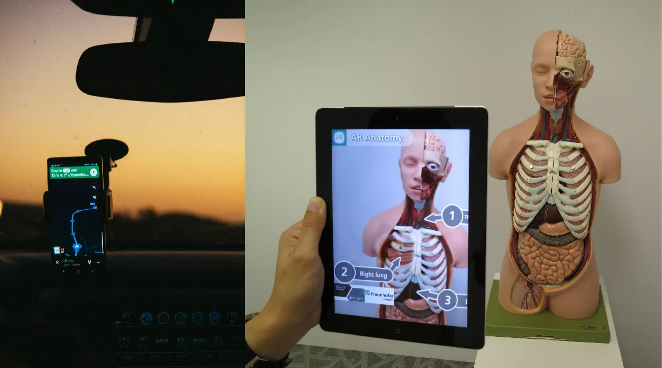 A set of two photos arranged side by side shows the concept of progressing technology.