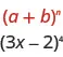 This figure shows how we identify a plus b to the power of n, in the pattern 3 x minus 2 to the power of 4.