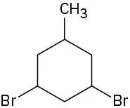 In a cyclohexane ring, C1 and C3 are each bonded to a bromine atom. C5 is bonded to a methyl group.