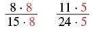 Fractions illustrating that multiplying both the numerator and denominator by the same non-zero number (highlighted in red) results in an equivalent fraction.