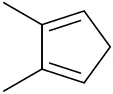The structure has a cyclopentadiene ring with double bonds between C 1-C 2 and C 3-C 4. C 2 and C 3 are each bonded to a methyl group.