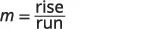 The formula for calculating the slope (m) of a line, represented as the ratio of its vertical change (rise) to its horizontal change (run): m = rise / run.
