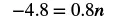 A mathematical equation shows '-4.8 = 0.8n' against a white background.