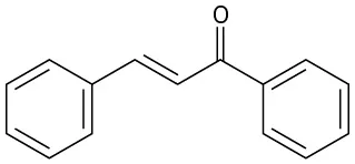 A three carbon chain with an oxo and phenyl on C 1, trans double bond on C 2, and phenyl on C 3.