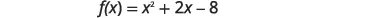 A mathematical equation is displayed on a white background, reading 'f(x) = x^2 + 2x - 8'.
