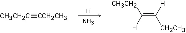 A C6 internal alkyne reacts with lithium and ammonia to form a trans alkene.