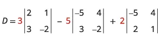 Expansión de un determinante 3x3 por cofactores para calcular D.