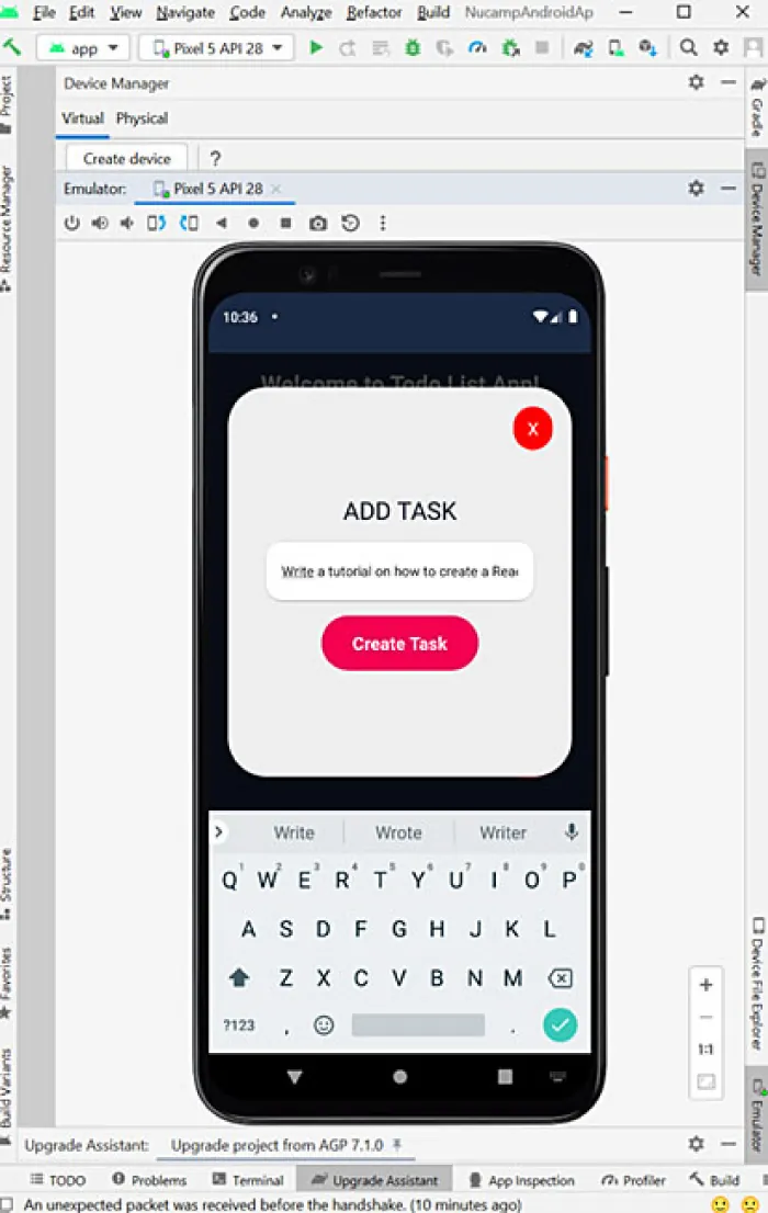Screenshot of page to create Todo items.