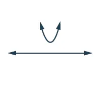 A white background features a horizontal line with arrows pointing left and right. Above the center of this line, a curved arrow forms an upward-pointing U-shape, with both ends curving upwards and terminating in arrowheads.