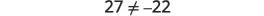 A mathematical expression '27   ≠   -22' is displayed against a white background, indicating that the number 27 is not equal to -22.