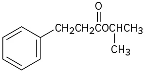 The structure shows a benzene ring attached to a three-carbon side chain, the third carbon along the chain being a carbonyl group to which an oxygen and then an isopropyl group are also attached.