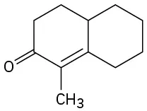 Structure of a bicyclo[4.4.0]decane with double bond C 1 to C 2, oxo on C 3, methyl on C 2.