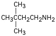 The structure of a four-carbon chain with an amino group on C 1 and two methyl groups on C 3.