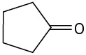The structure of cyclopentanone shows a five-membered cyclic ring. The first carbon of the ring is double-bonded to an oxygen atom. Other carbon-carbon bonds are single-bonded.