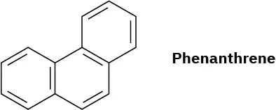 Phenanthrene has three benzene rings fused to one another, two of them in a straight line and the third up to the top right..