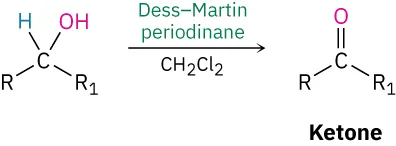 A secondary alcohol reacts with Dess-Martin periodinane and methylene chloride to form a ketone.