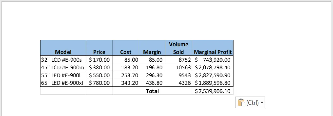 An Excel table is embedded into a Word file.