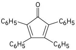 The structure of cyclopentadienone with phenyl groups on second, third, fourth, and fifth carbons.