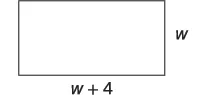 A rectangle is shown with its width labeled 'w' and its length labeled 'w + 4', indicating the dimensions are expressed in terms of variable 'w'.