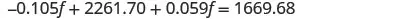 A mathematical equation is displayed with the variables and constants: -0.105f + 2261.70 + 0.059f = 1669.68.