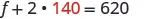 A mathematical equation is displayed, showing 'f + 2 ××× 140 = 620' with the number '140' highlighted in red.