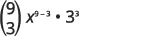 A mathematical expression featuring a binomial coefficient (9 choose 3), variable x raised to the power of (9-3), and the number 3 raised to the power of 3, all multiplied together.