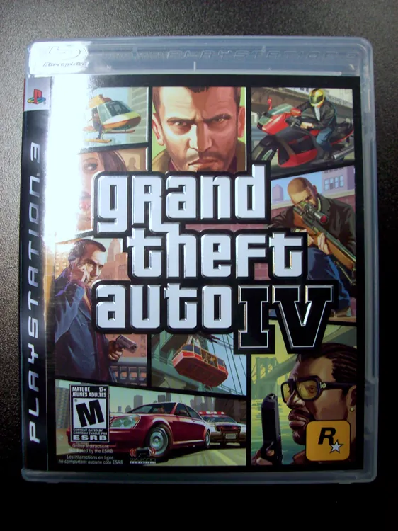 The cover of the Grand Theft Auto IV video game is shown.